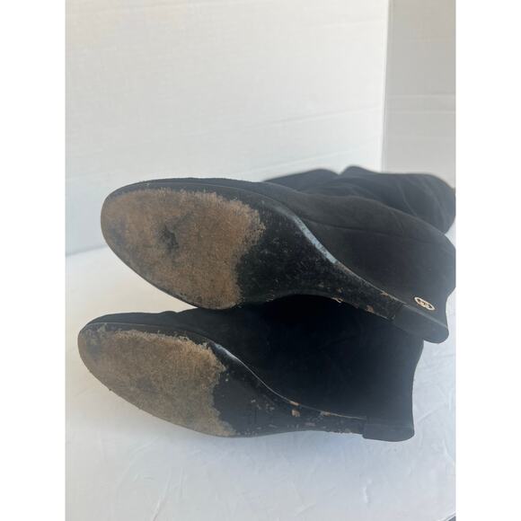 Gucci Black Suede Knee High Wedge Heel Pull On Round Toe Boots 203924 Sz 7.5M - Picture 10 of 13